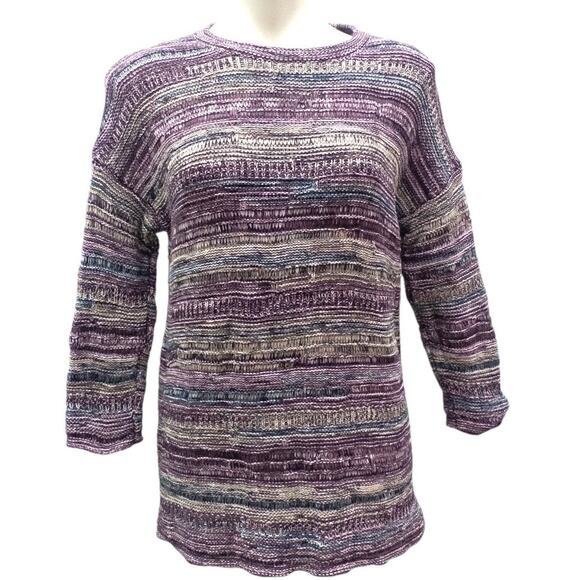 J. JILL 3/4 Sleeve Striped Textured Knit Cotton Artsy Oversized Chunky Sweater - Picture 3 of 6